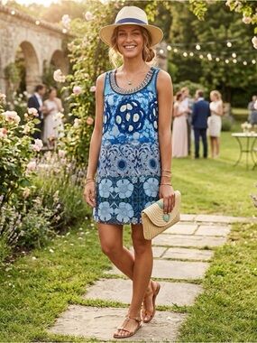 Desigual Francoise Sleeveless Beaded Floral Shift Dress (Sz 38 = 6 US)